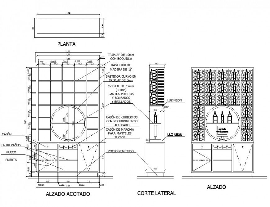Elevation and plan detail of CAD furniture block layout autocad file