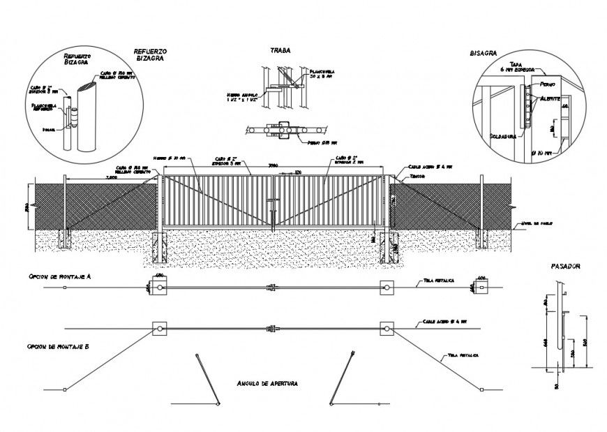 Elevation and plan detail of entry gate 2d view CAD block autocad file