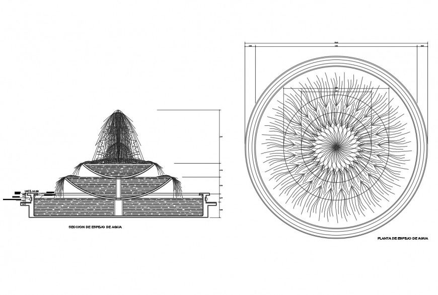 Elevation and plan detail of fountain design 2d view autocad file
