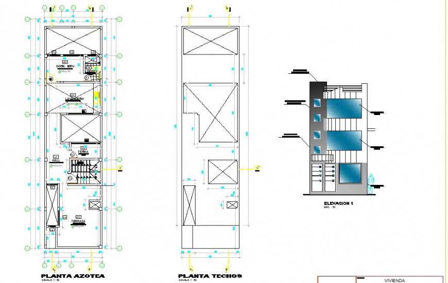 Elevation and plan detail of house 2d view CAD structural block autocad file