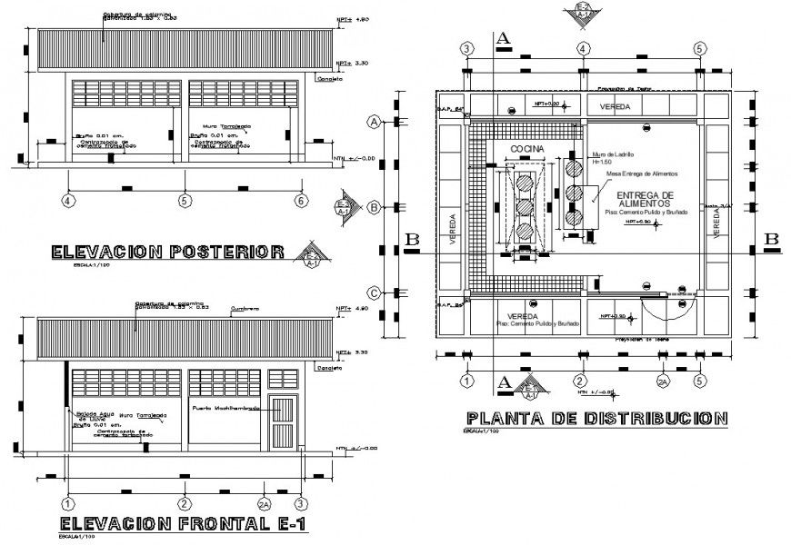 Elevation and plan detail of machinery room 2d view autocad file