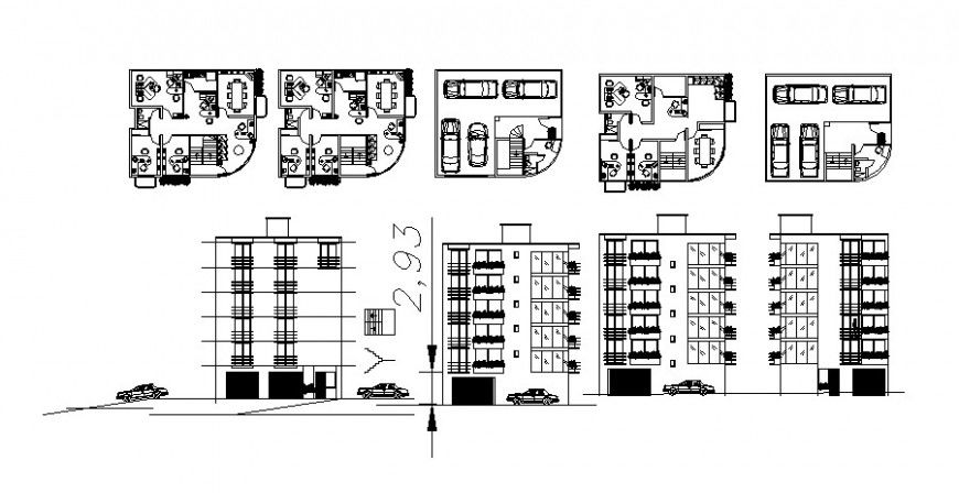 Elevation and plan detail of office building 2d view CAD block autocad file