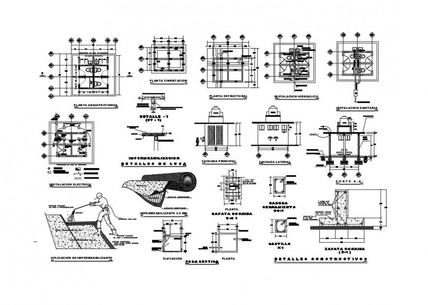 Elevation and plan detail of sanitary block 2d view layout file in dwg format