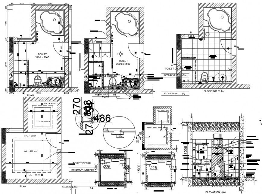 Elevation and plan details of sanitary bathroom autocad software file