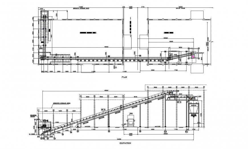 Elevation and plan fuel handling system layout in dwg file