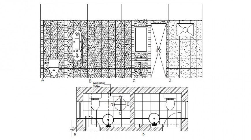 Elevation and plan of bathroom 2d drawings details in autocad software file