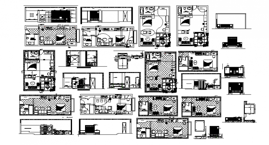 Elevation and plan of bedroom 2d view autocad software file