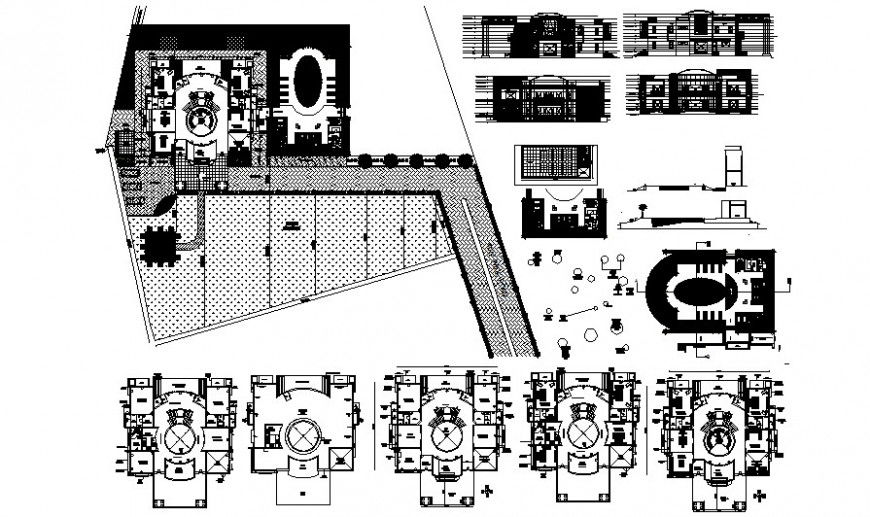 Elevation and plan of building 2d view drawing in autocad software