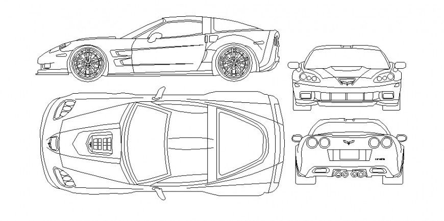 Elevation and plan of car block of vehicle in AutoCAD file