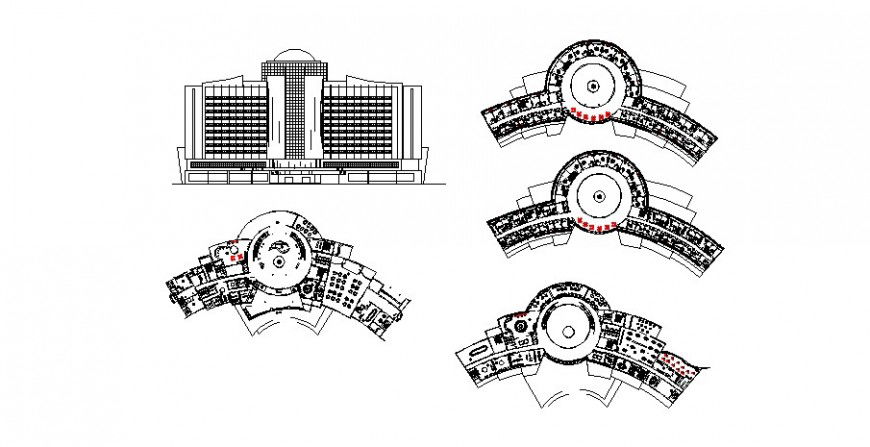 Elevation and plan of commercial building units detail drawing in dwg format