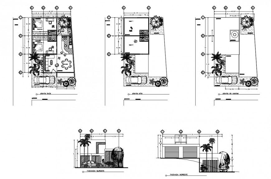 Elevation and plan of house detail 2d view layout file in dwg format
