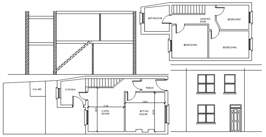 Elevation and plan of housing blocks 2d view CAD drawings in autocad file