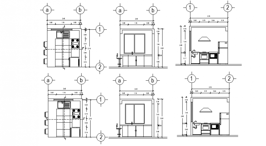 Elevation and plan of kitchen area 2d view autocad fil