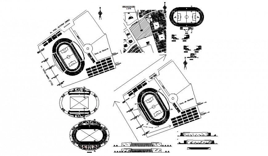 Elevation and plan of sports playground area 2d view autocad file