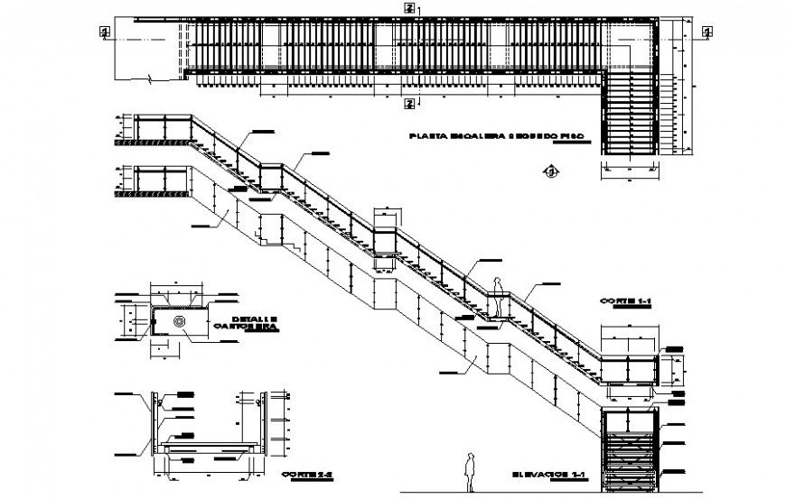 Elevation and plan of Stairway drawings 2d view autocad file
