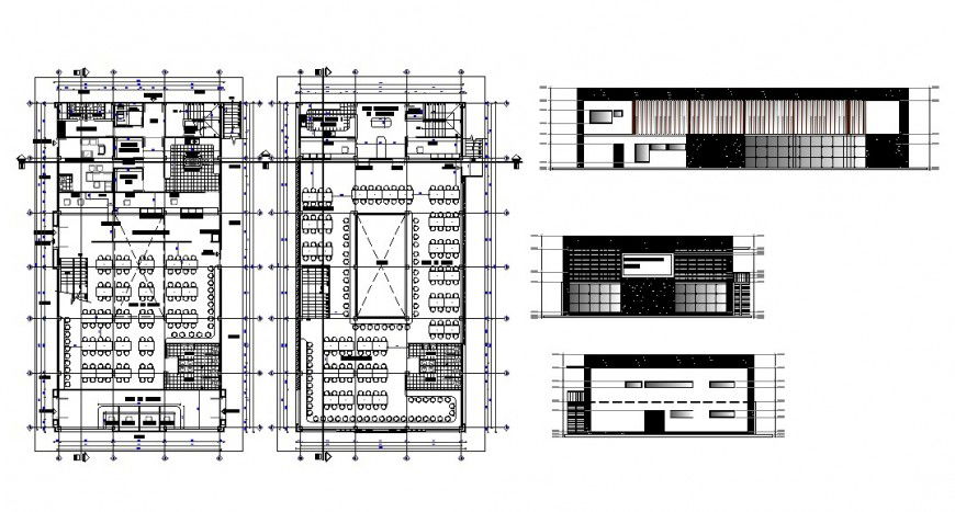 Elevation and plan restaurant building 2d view CAD block autocad file