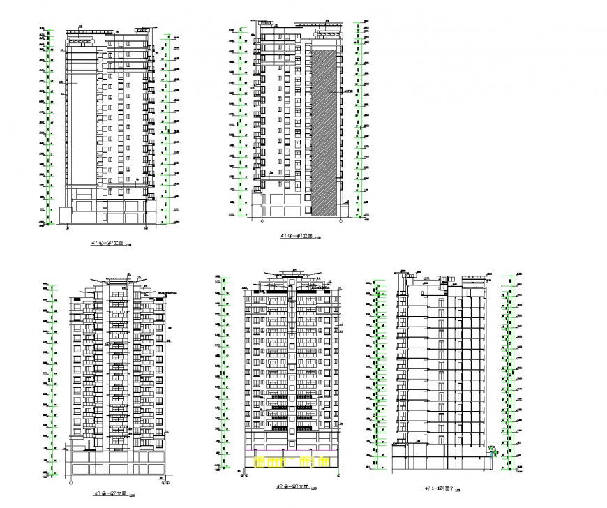 Elevation and section apartment flat plan dwg file