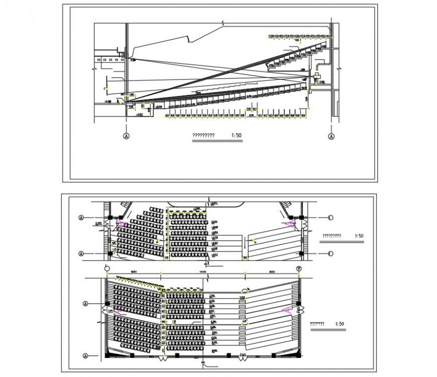 Elevation and section auditorium plan layout file