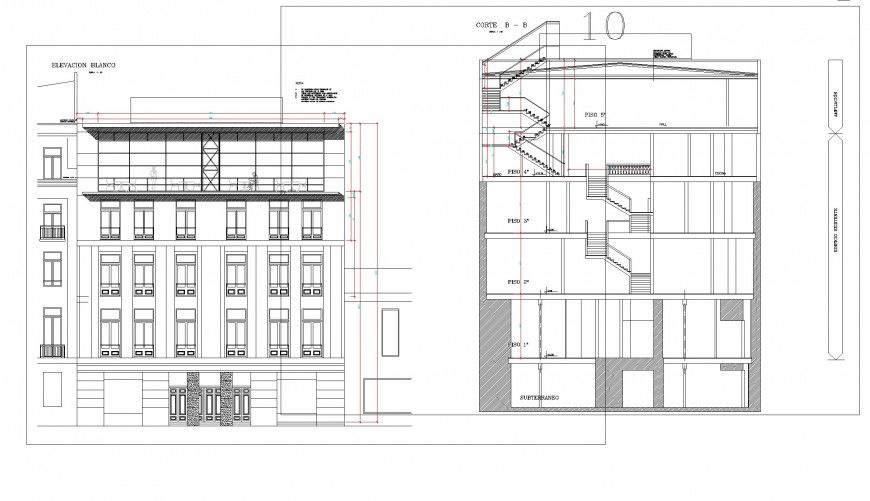Elevation and section bar terrace plan autocad file