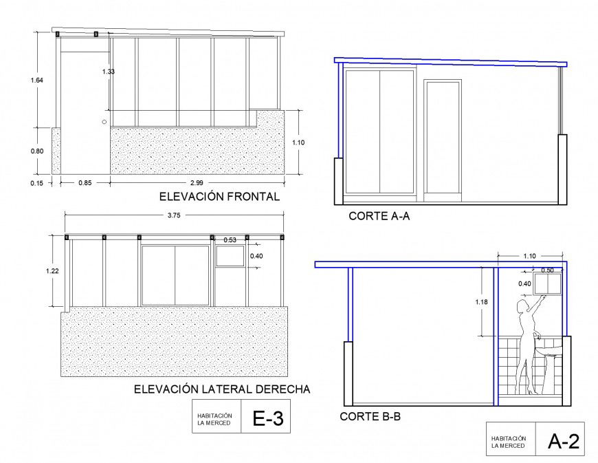 Elevation and section bed room autocad file