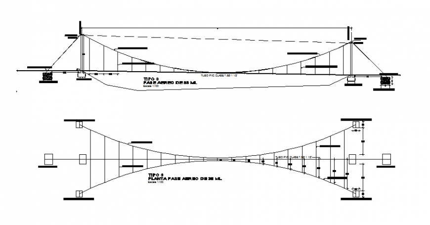 Elevation and section bridge plan autocad file