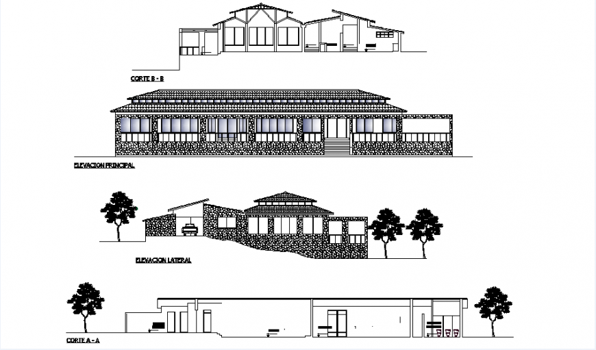 Elevation and section Chinese restaurant detail