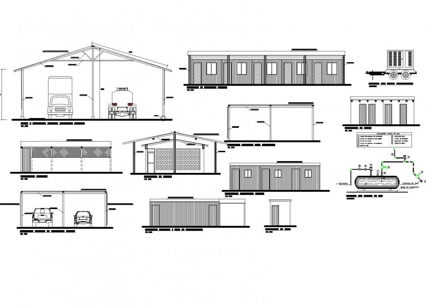 Elevation and section Ciranza construction for chickens plan layout file