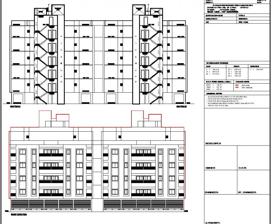 Elevation and section commercial school building plan autocad file