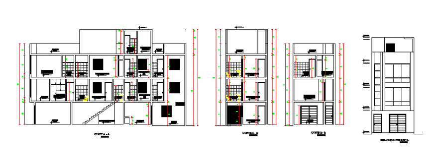 Elevation and section design of Single family house design drawing