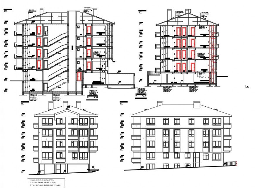 Elevation and section detail high rise building autocad file