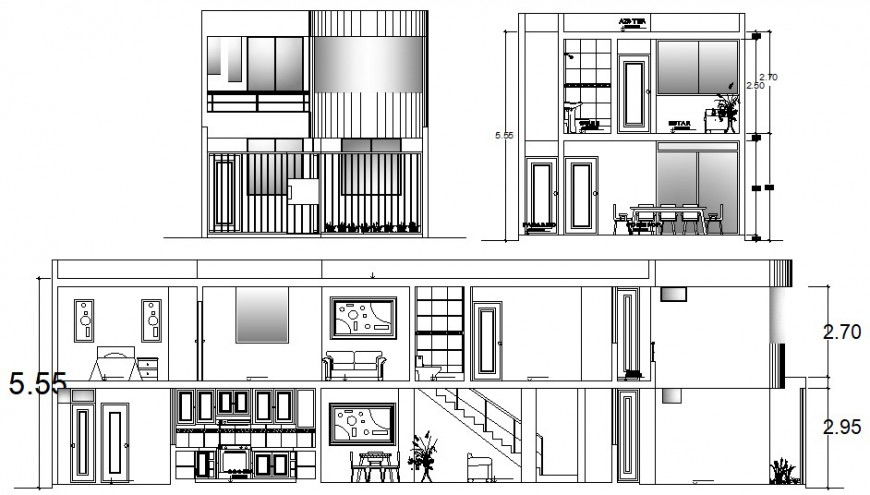 Elevation and section drawings details of apartment dwg autocad file