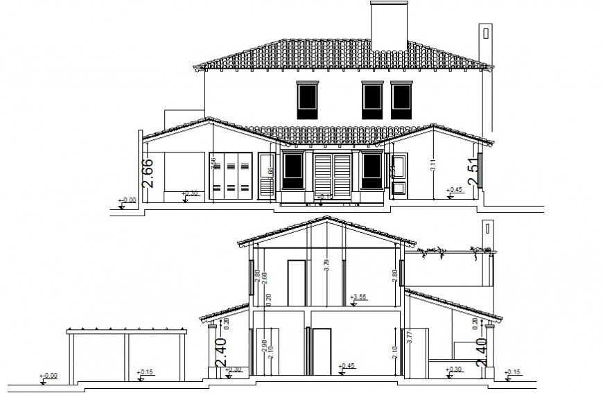 Elevation and section drawings details of housing apartment dwg autocad file