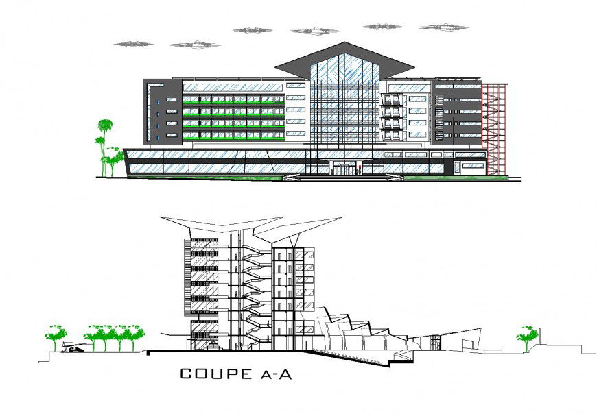 Elevation and section hotel plan autocad file
