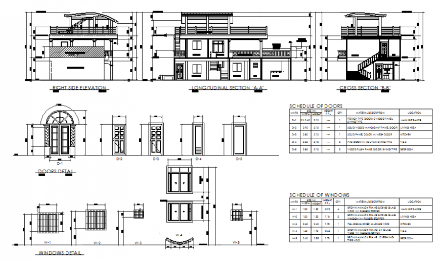 Elevation and section house & door detail autocad file