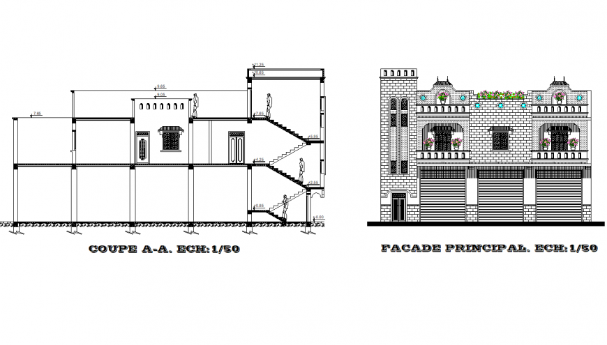 Elevation and section mansion plan layout file