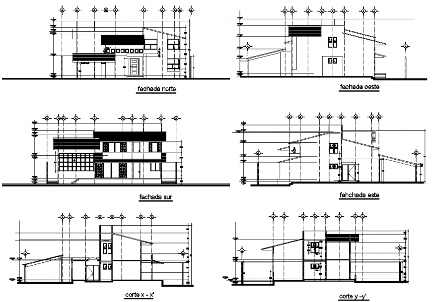 Elevation and section Map finishes house room dwg file