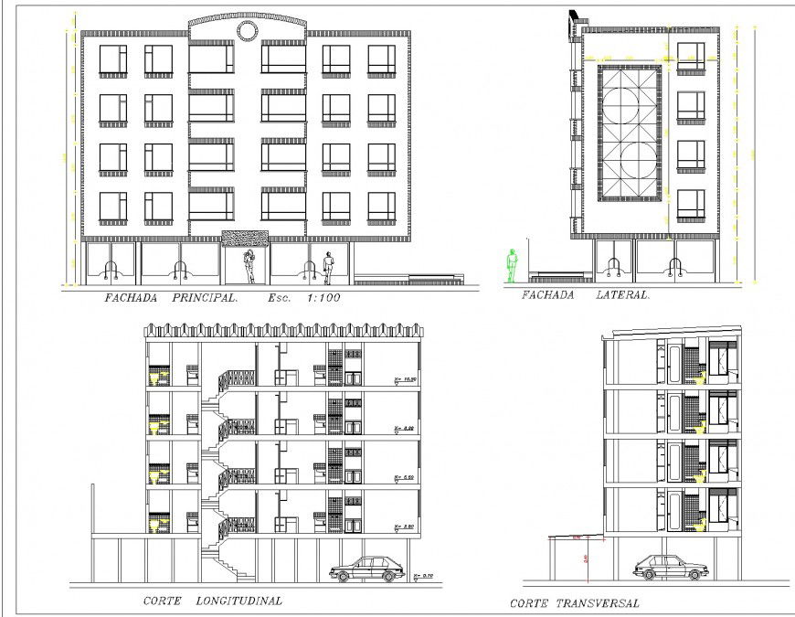 Elevation and section multi family housing autocad file