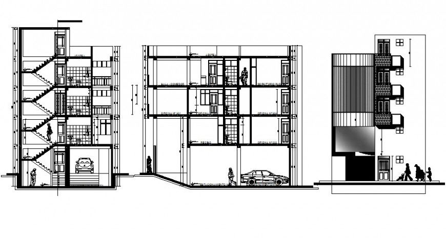 Elevation and section of apartment drawing in autocad file