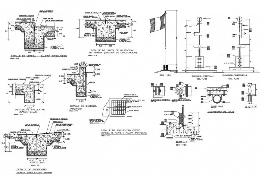 Elevation and section of construction unit 2d view autocad file