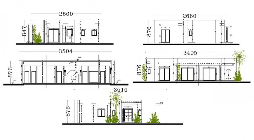 Elevation and section of house CAD drawings details dwg file