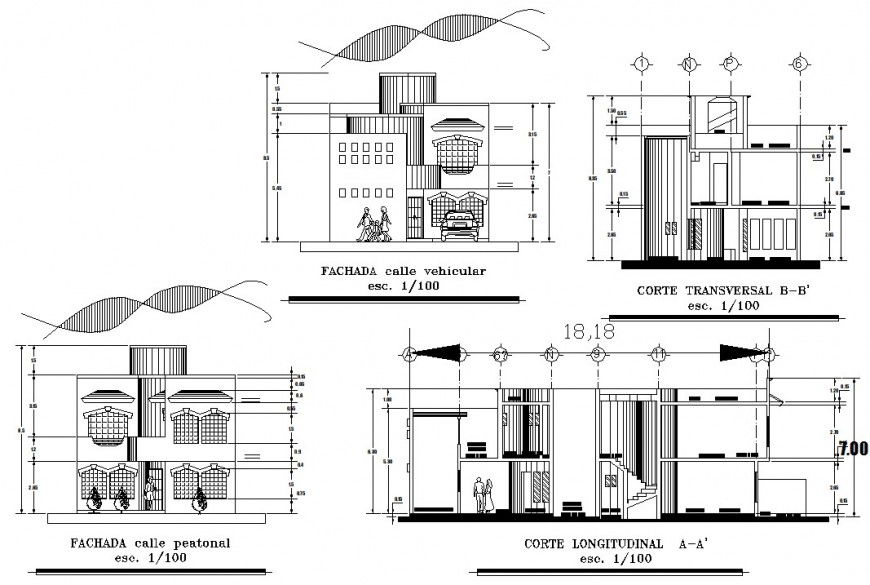 Elevation and section of housing apartment drawings dwg autocad file