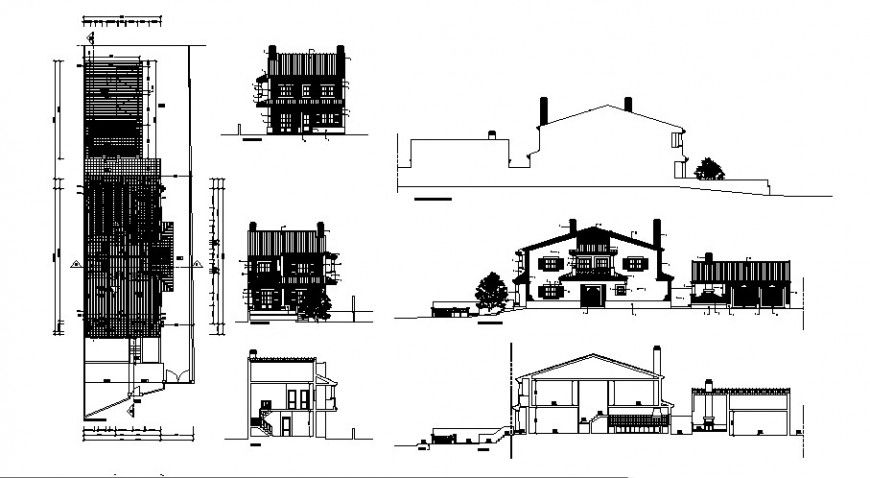Elevation and section of residential apartment 2d view dwg file