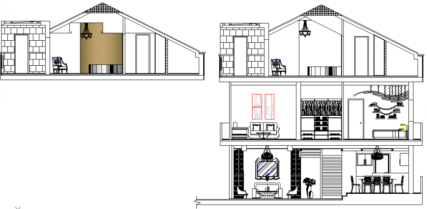 Elevation and section paying guest layout file