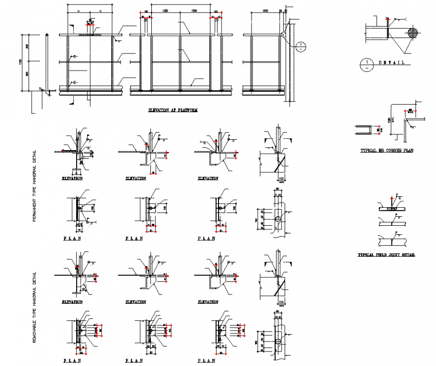 Elevation and section platform detail dwg file