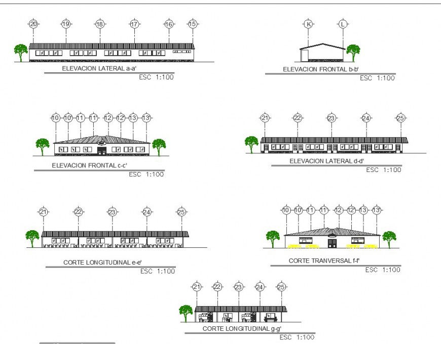 Elevation and section primary school secondary detail dwg file