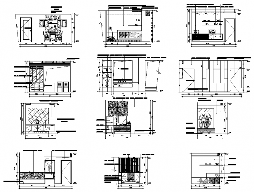 Elevation and section restaurant bar autocad file