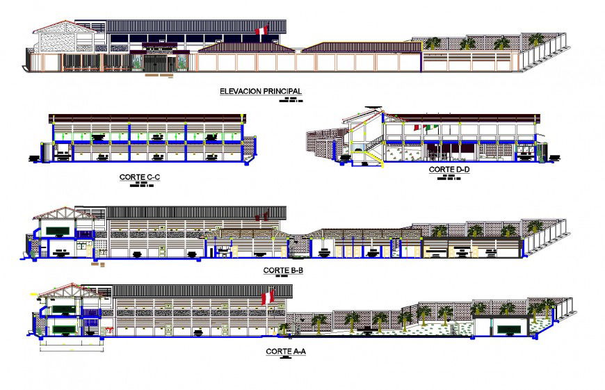Elevation and section school plan layout file