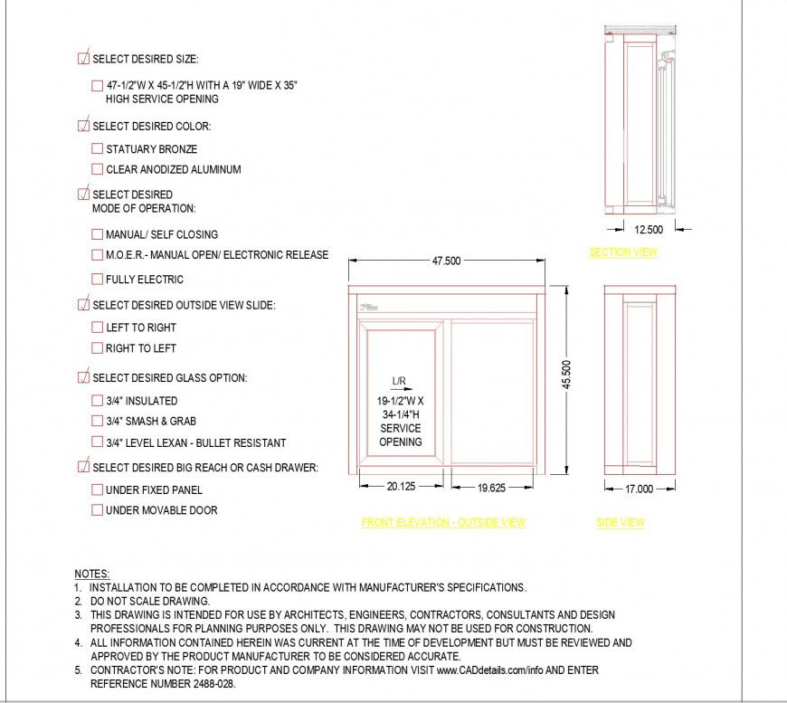 Elevation and section Security window layout file