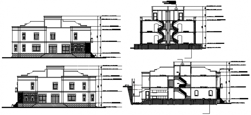 Elevation and section view of duplex area in AutoCAD