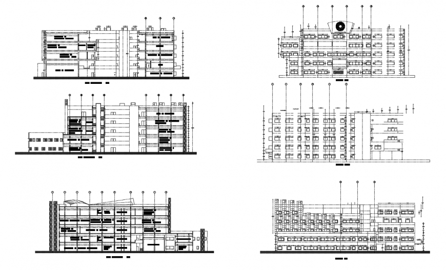 Elevation and section view of residential area in auto cad file